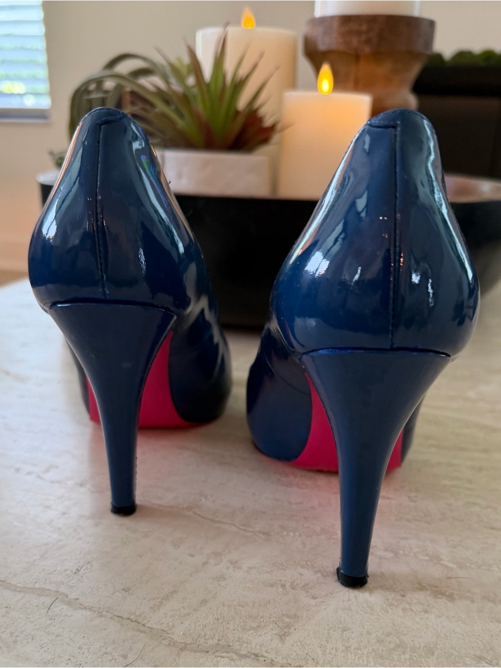 Patent Navy Peep-Toe High Heel Pumps - Picture 2 of 4